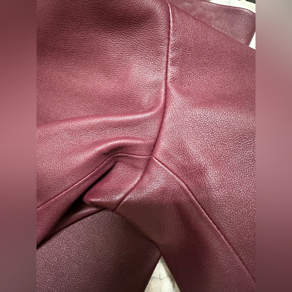 $990 Theory leather leggings jeggings skinny pants burgundy size 0 - Picture 7 of 16